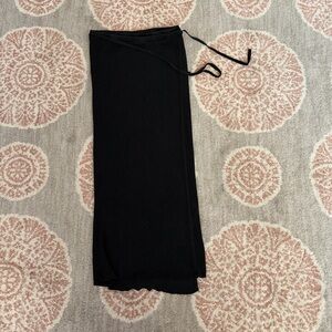 Free People Black Ribbed Wrap Maxi Skirt with Tie Waist